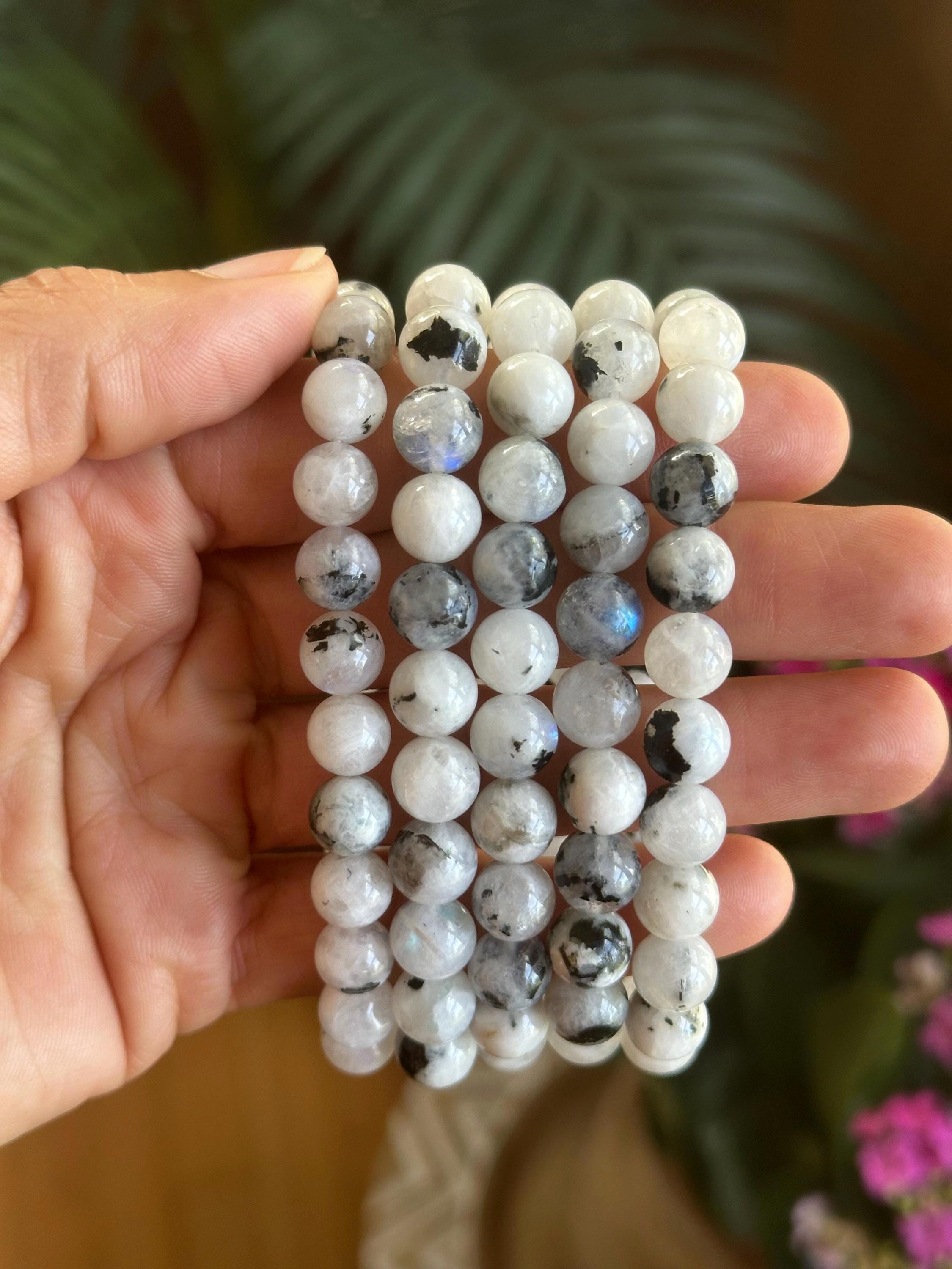 moonstone✨ブレスレットB26111 8mm Moonstone Bracelet, Blue Flash White Moonstone, Black