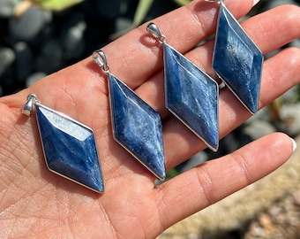 Kyanite kite pendant, .925 silver necklace