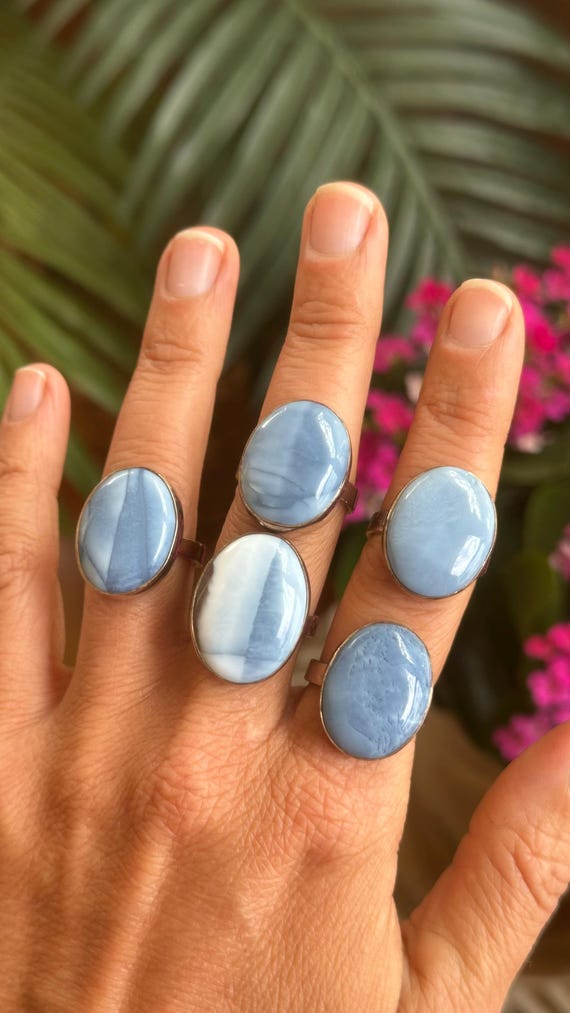 Owyhee Blue Opal adjustable ring, .925 sterling silver