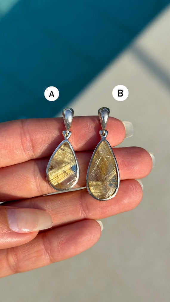Golden rutile quartz pendant, sunburst rutile nec… - image 6