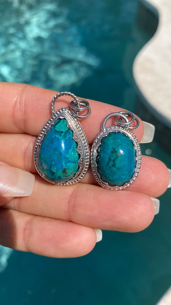 Chrysocolla pendant, chrysocolla necklace , .925 s