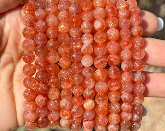 Sunstone extra flashy , crystal beaded bracelet, 6mm