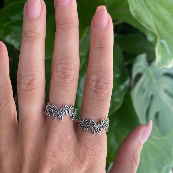 Marcasite butterfly ring, antique marcasite, silver ring