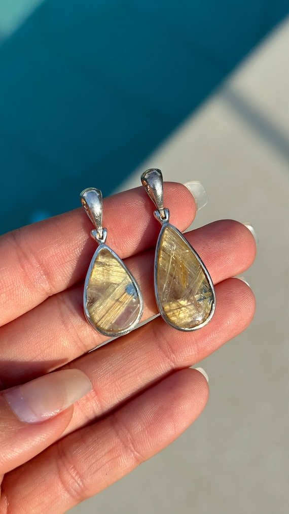 Golden rutile quartz pendant, sunburst rutile nec… - image 4