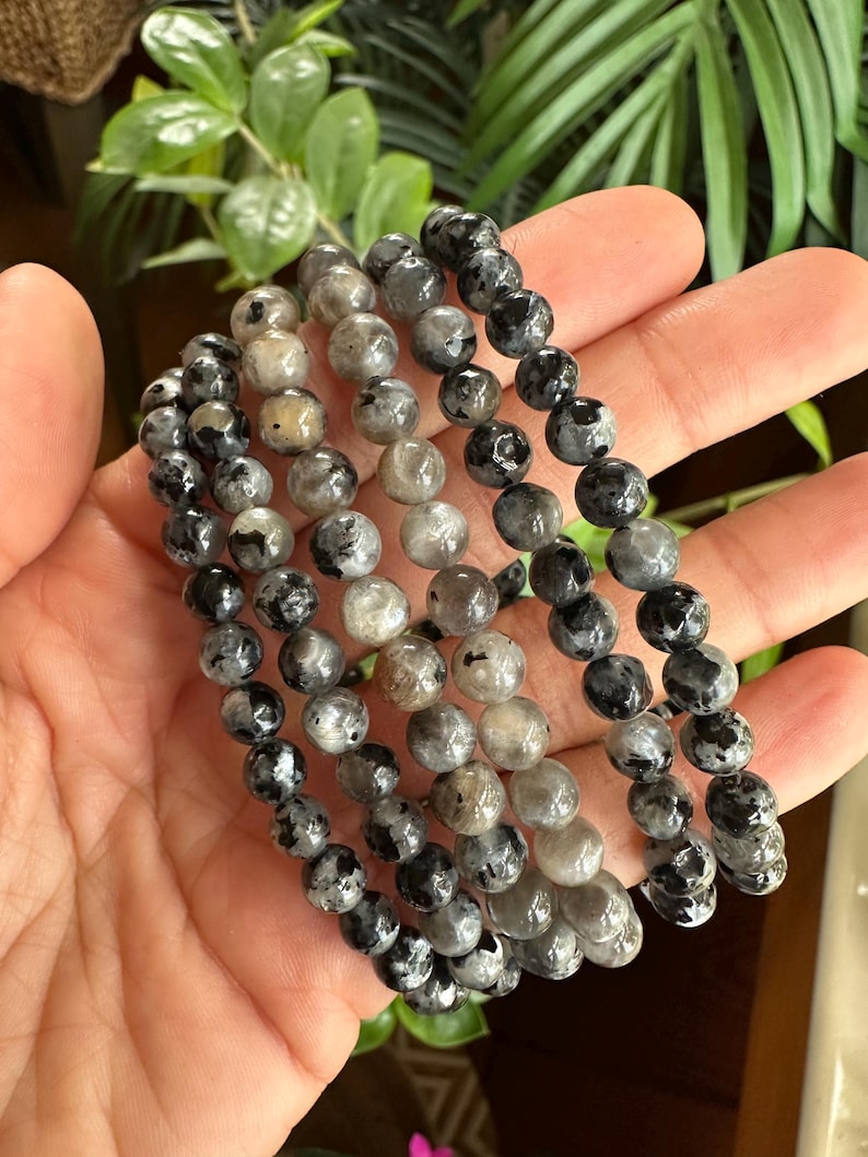5mm Black Moonstone Bracelet with Black Tourmaline image 1
