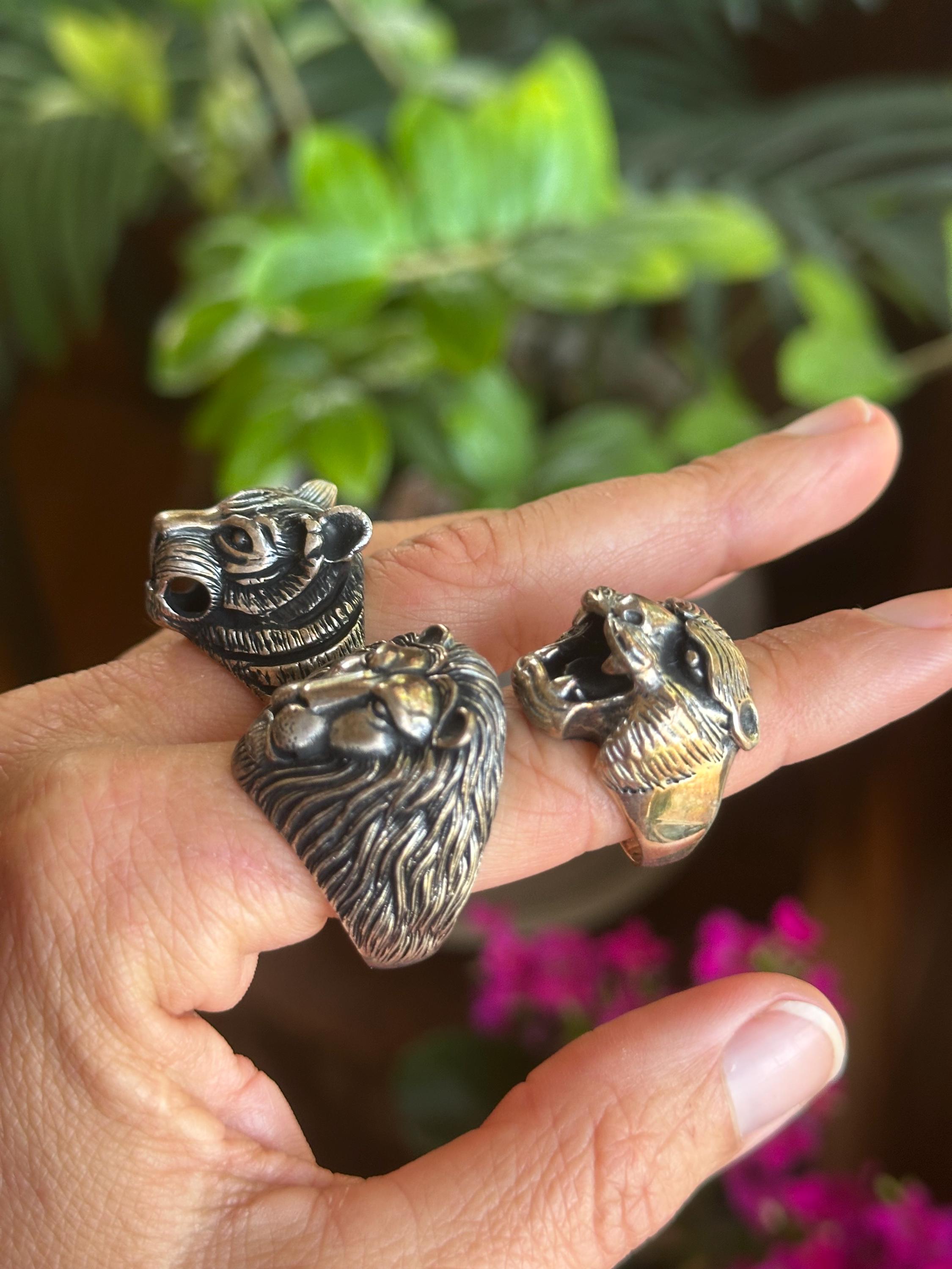 Animal Ring, Lion, Tiger, Jaguar, .925 Sterling Silver, Unisex
