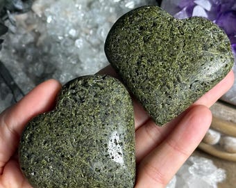 Epidote heart, stone of abundance, 2 1/2”