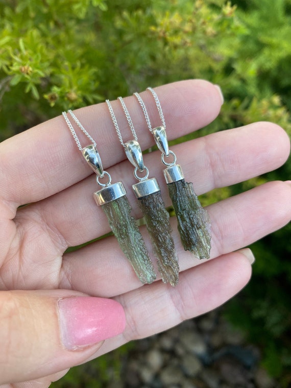 Moldavite necklace moldavite angel wing moldavite silver tektite real moldavite moldavite jewelry