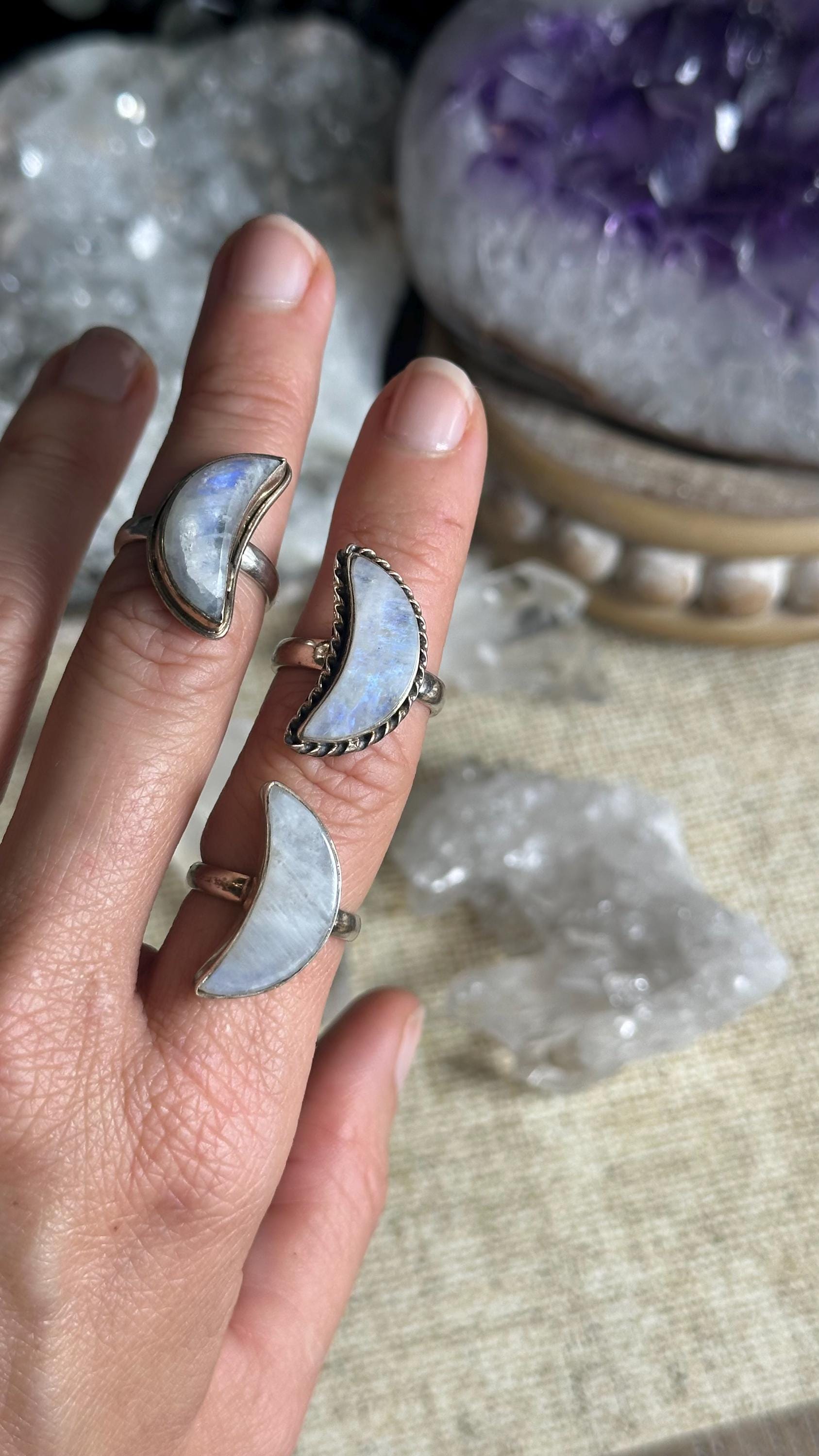 Moonstone Crescent Moon Ring: .925 Sterling Silver Stackable Band