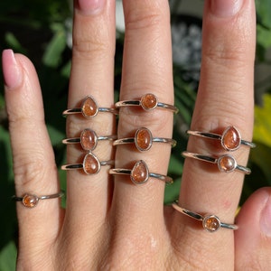 sunstone ring, silver ring, stackable