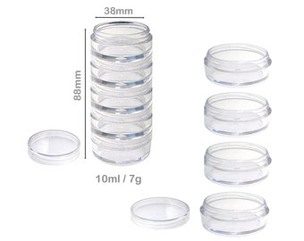 7g/10ml Stacking jar pot Clear Plastic Pots for nail art craft, spices Jars Beads, 5 stack