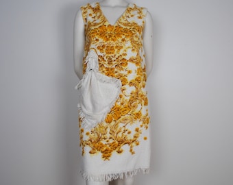 Vestido de cambio de tela de rizo de los años 60 - Vestido de toalla de tela de rizo estampado vintage de los años 60