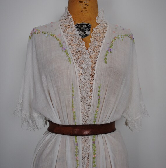30s Embroidered Robe - Vintage 1930s Lace Trim Fl… - image 7