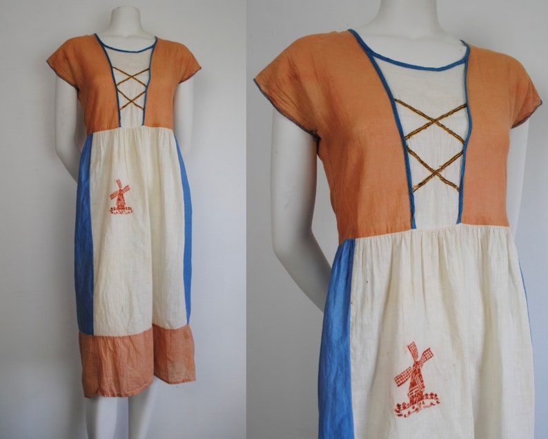 50s Halloween Costume Dress - Vintage 1940s 1950s Dutch Girl Costume Dress - Vintage Girls / Juniors Halloween Dress 