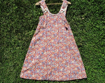 30s Cotton Jumper Dress - Vintage 1930s Sleeveless Printed Day Dress - 1930s Feedsack / Flour Sack Fabric Dress