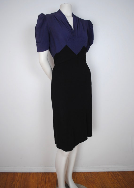30s Party Dress - Vintage 1930s Puff Sleeve Crepe… - image 5