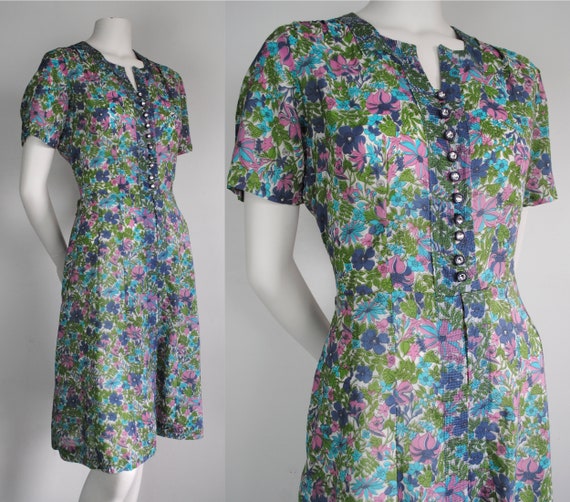 40s Printed Rayon Dress - Vintage 1940s 1950s Sho… - image 1