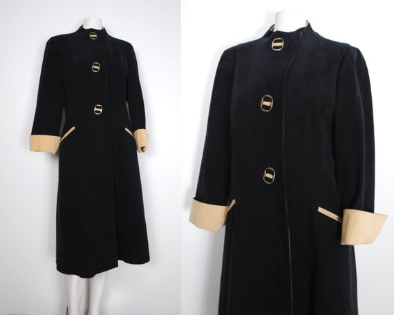 80s Pauline Trigère Coat - Vintage 1980s Black & B