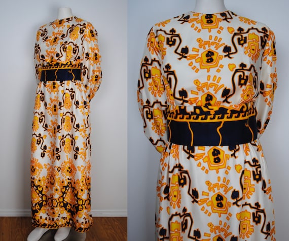 LOUIS FÉRAUD 1960s 1970s Vintage Psychedelic Graphic Print Maxi