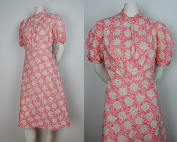 30s Feedsack Dress - Vintage 1930s Puff Sleeve Fit