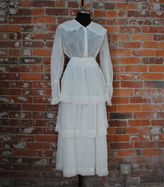 Edwardian Tiered Lawn Dress - Antique 1910s Cotton