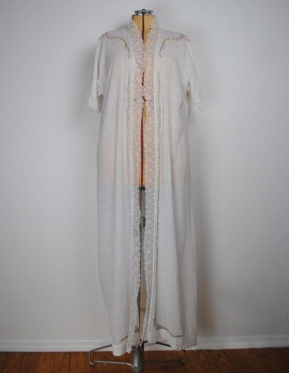 30s Embroidered Robe - Vintage 1930s Lace Trim Fl… - image 2