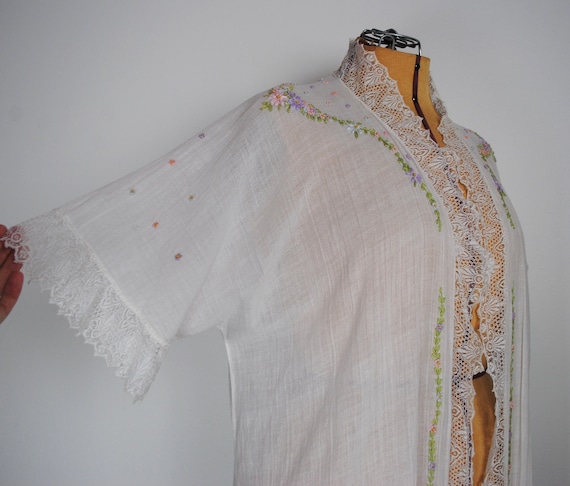 30s Embroidered Robe - Vintage 1930s Lace Trim Fl… - image 4