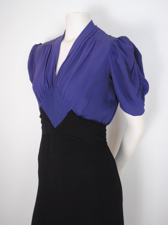 30s Party Dress - Vintage 1930s Puff Sleeve Crepe… - image 4