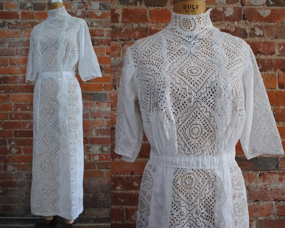 Edwardian Lawn Dress - Antique 1900s Cotton Whitew
