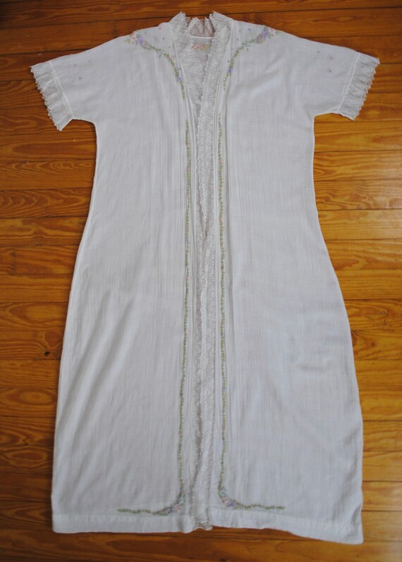 30s Embroidered Robe - Vintage 1930s Lace Trim Fl… - image 8