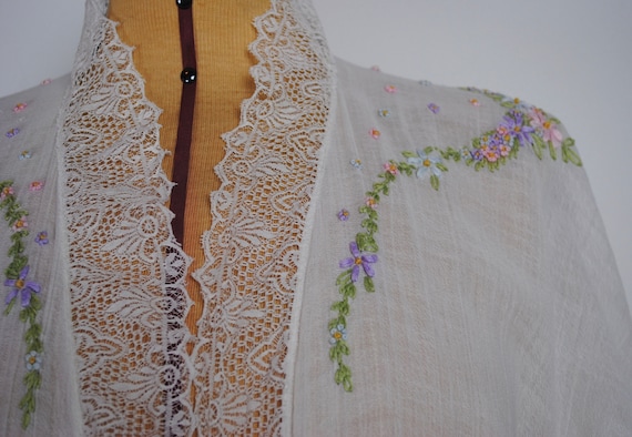 30s Embroidered Robe - Vintage 1930s Lace Trim Fl… - image 3