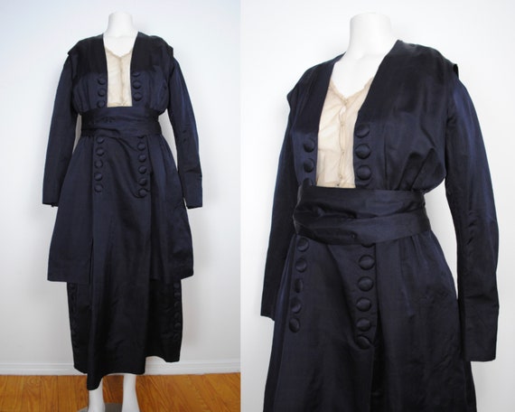 Edwardian Black Satin Dress - Antique 1910s Teens