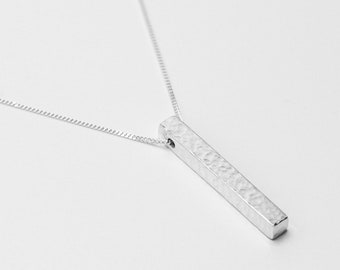 Hammered silver bar pendant in solid sterling silver necklace jewellery jewelry made in the UK