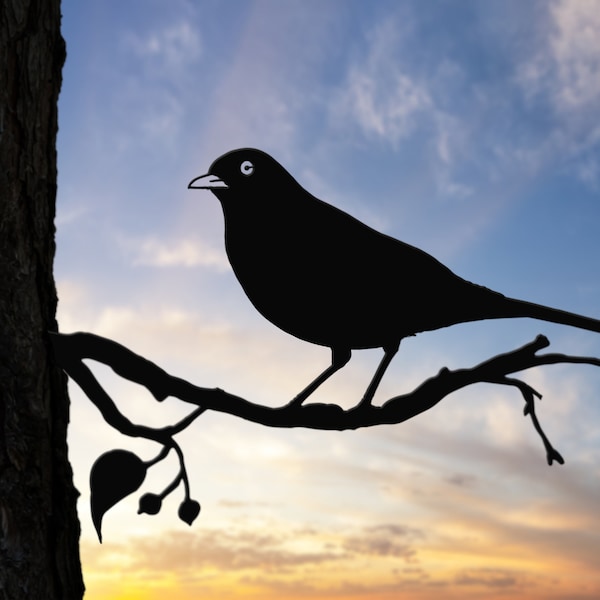 Amsel auf einem Ast Vögel Metall Baumkunst Metall Vogel Garten Stahl Rostig Silber Kupfer Gold Schwarz