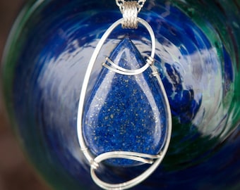 Deep Blue Lapis Lazuli Wire Wrapped Stone Pendant, Sterling Silver Wire Wrapped Pendant, Starry Starry Night, Lapis Pendant, Stone Wire Wrap