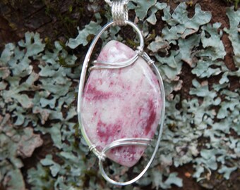 Pink and Red Thulite Pendant, Sterling Silver Wire Wrapped Stone Pendant, Stone Wire Wrap Pendant, Thulite Wire Wrapped Pendant