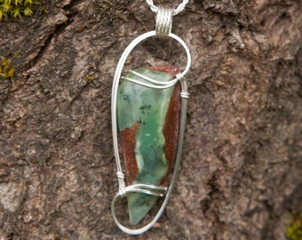 Green Chrysoprase Wire Wrapped Pendant, Sterling Silver Wire Wrapped Stone Pendant,  Stone Wire Wrap, Australian Crysoprase Pendant