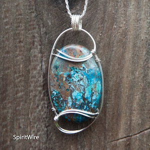 Earthy Royal Blue Azurite Pendant, Sterling SIlver Wire Wrapped Pendant, Wire Wrapped Stone Pendant, Royal Blue Azurite Wire Wrapped Pendant