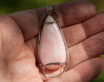 Natural Pink Opal Wire Wrapped Pendant, Sterling Silver Wire Wrapped Pendant, Pink Opal Pendant, Wire Wrapped Stone Pendant, Stone Wire Wrap