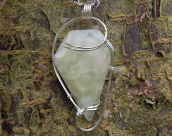 Prehnite Wire Wrapped Pendant - Sterling Sliver Stone Wire Wrap Pendant - Prehnite Stone Pendant - Prehnite Crystal Pendant