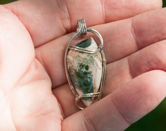 Ocean Jasper Wire Wrapped Pendant - Sterling Sliver Wire Wrapped Stone Pendant - Stone Wire Wrap Pendant - Ocean Jasper Pendant