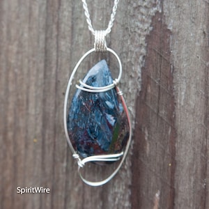 Blue Flash Pietersite Pendant, Sterling Silver Wire Wrapped Pendant, Wire Wrapped Stone Pendant, Pietersite Stone Wire Wrap, Wire Wrap Stone