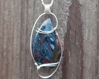 Blue Flash Pietersite Pendant, Sterling Silver Wire Wrapped Pendant, Wire Wrapped Stone Pendant, Pietersite Stone Wire Wrap, Wire Wrap Stone