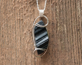 Rough Black Tourmaline Wire Wrapped Pendant, Wire Wrapped Stone Pendant, Sterling Silver Wire Wrap Pendant,  Black Tourmaline Pendant