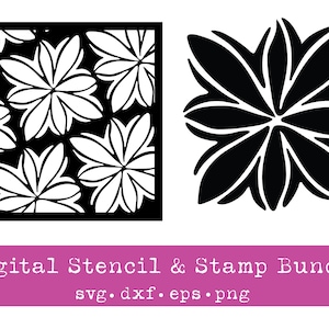 Digital Stamp and Stencil bundle | Hand carved flower single stamp | Hand carved flower stencil pattern