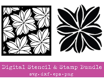 Timbro digitale e fascio stencil / Francobollo singolo fiore intagliato a mano / Modello stencil floreale intagliato a mano