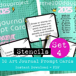 Stencils - Cartões de lembrete de diário de arte - Projeto de 100 dias - Dia 31-40