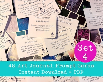 Art Journal-instructiekaarten set 4 | Inspiratie gemengde media (afdrukbare pdf)