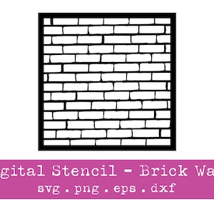 May include: Black and white digital stencil of a brick wall. The stencil is for crafting and can be used to create a brick wall design on various surfaces.