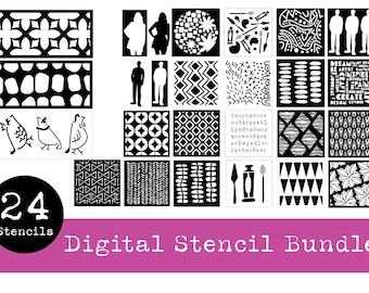 24 Stencil Bundle | Art Stencils | Digital Stencil | SVG | Vector File